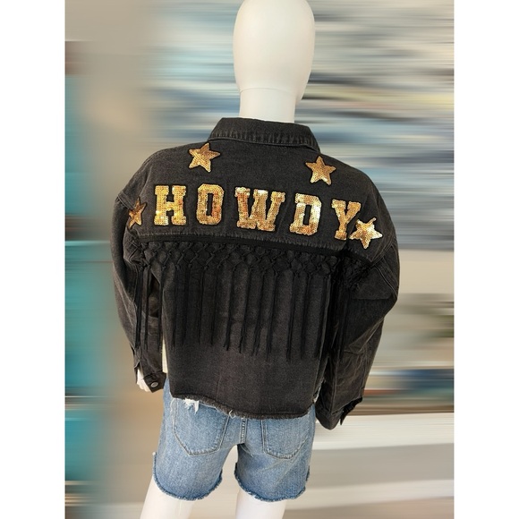 BLUE VELVET Washed out black HOWDY jean jacket S M L - Picture 4 of 8